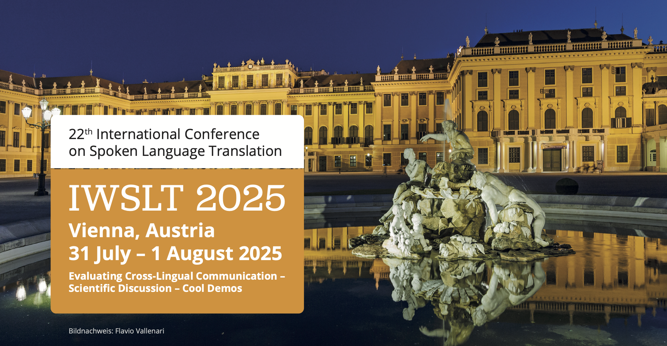 Vienna Schönbrunn Palace, with the text 22nd IWSLT, Vienna, 31 July-1 August 2025.