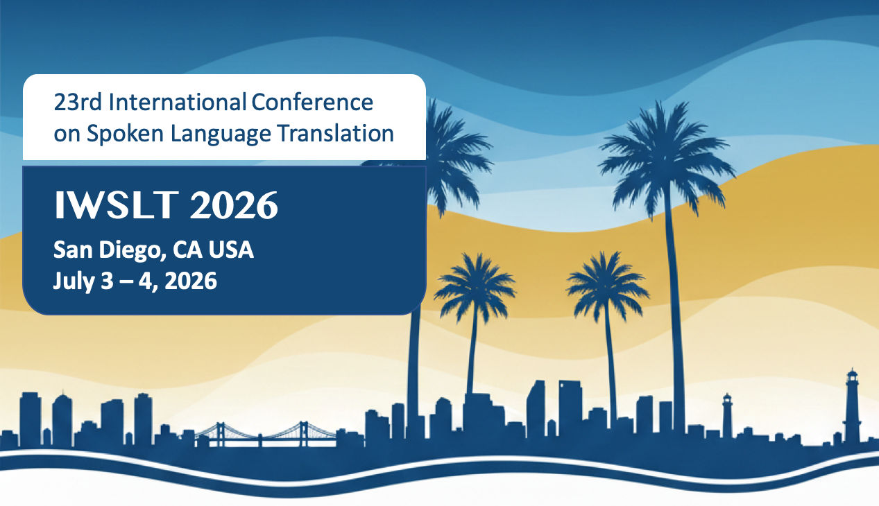 ???, with the text 23rd IWSLT, San Diego, CA, USA, July 6-7, 2026.